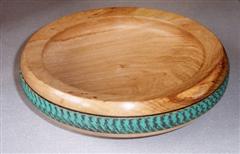 Decorated oak bowl by Mike Turner